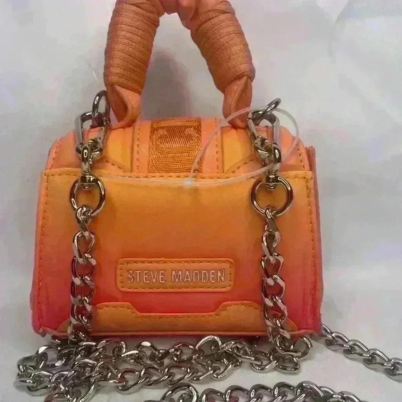 NWT STEVE MADDEN BDORAA mini FLAP TOP CROSSBODY BAG + Top Handle & Chain, Orange - Picture 3 of 11